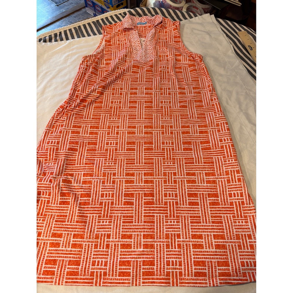 J.McLaughlin Orange White Geometric Basketweave Catalina Cloth Shift Dress M